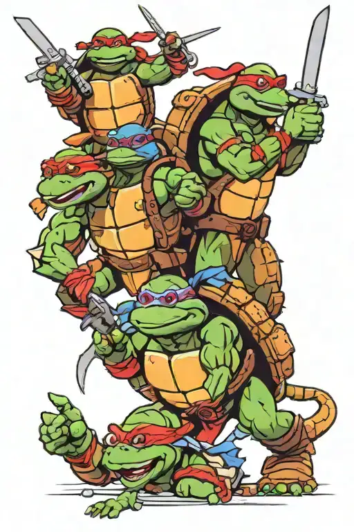 All the Ninja turtles in April. O'Neill high-fiving.  tattoo design idea