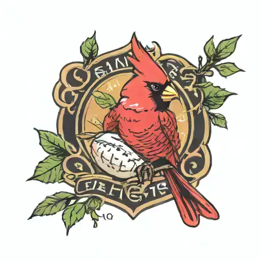red cardinal sitting on a branch with the saints football team logo as a background  tattoo design idea
