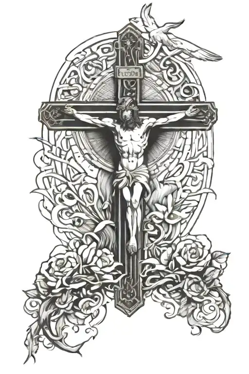 Christ on the cross with a dove tattoo design idea
