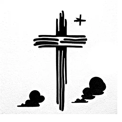 Christian Cross clouds tattoo design idea