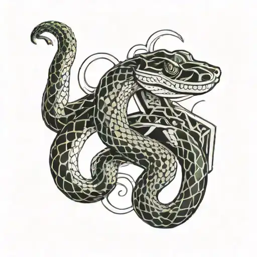 A dynamic design combining a coiled snake with a stack of money, symbolizing ambition and success tattoo design idea