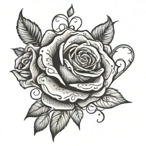 rose and broken heart intertwined tattoo design idea
