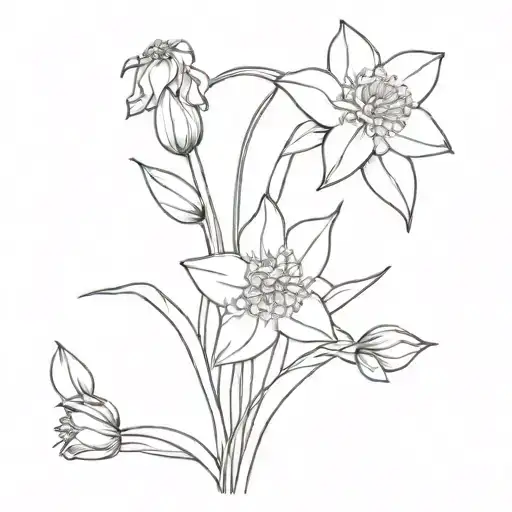 daffodils and aster flowers intertwined tattoo design idea