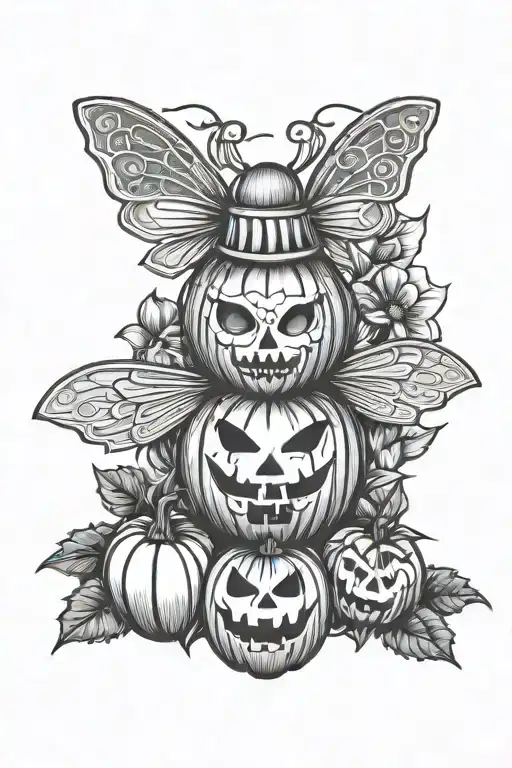 Jack o lantern halloween honey bee and backround gothic tattoo design idea