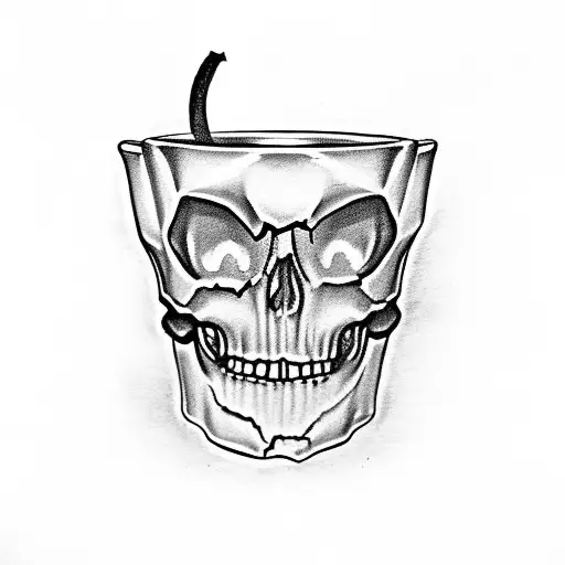 teacup with skull on it and hummingbird inside it tattoo design idea