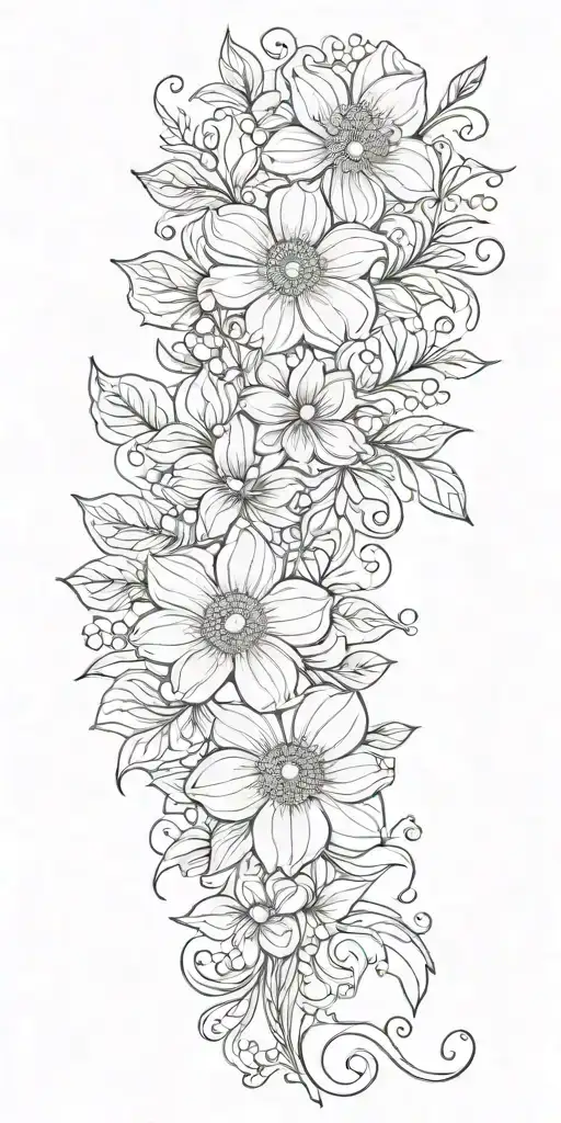 Floral fine line tattoo design idea