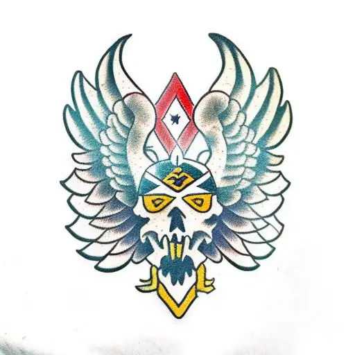 mexian flag with eagle and aztec warrior tattoo design idea