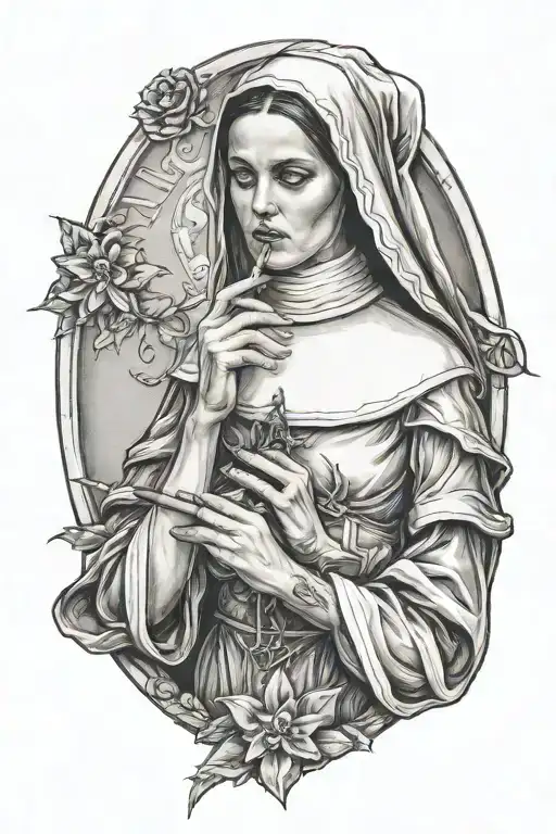 sexy young nun smoking tattoo design idea