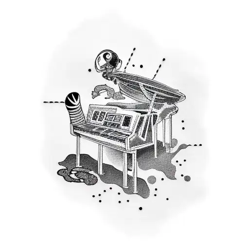 astronaut with piano tattoo design idea