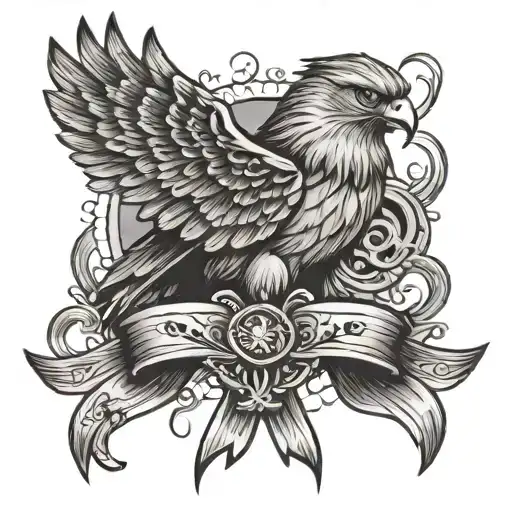 hawk-phoenix holding suicide awareness ribbon featuring witchcraft background tattoo design idea