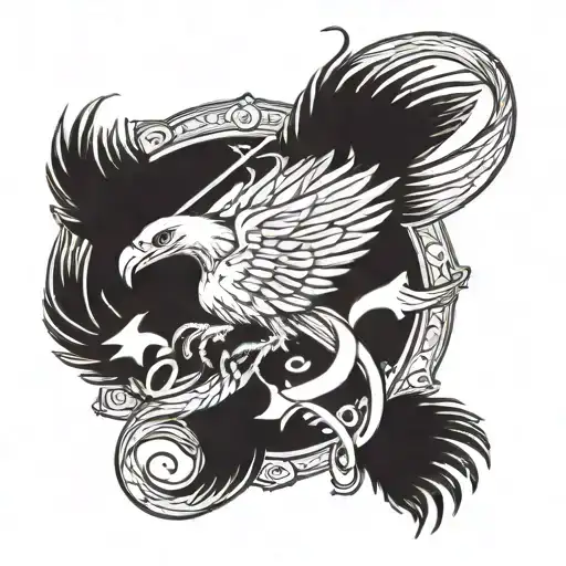 suicide awareness ribbon with hawk phoenix featuring sigil of Lilith  tattoo design idea