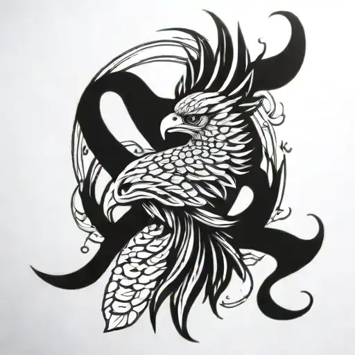 hawk-style phoenix featuring sigil of Lilith and suicide awareness ribbon tattoo design idea