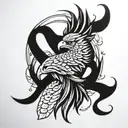 hawk-style phoenix featuring sigil of Lilith and suicide awareness ribbon tattoo design idea