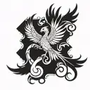 hawk-style phoenix featuring sigil of Lilith and suicide awareness ribbon tattoo design idea