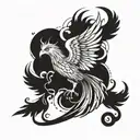 hawk-style phoenix featuring sigil of Lilith and suicide awareness ribbon tattoo design idea