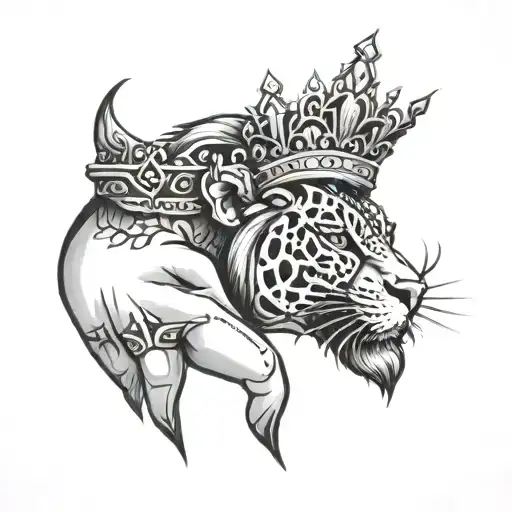 leon con corona mano   tattoo design idea