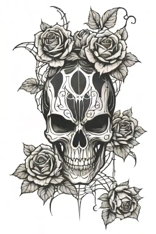 Spider Skull and roses tattoo design idea