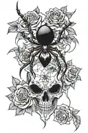 Spider Skull and roses tattoo design idea