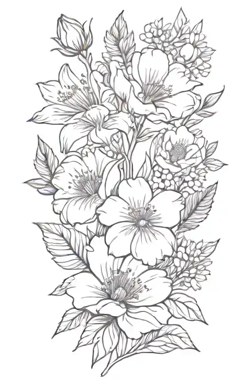 august, april, july, june, september birth flower bouquet tattoo design idea