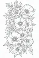 poppy, rose , larkspur, morning glory, and daisy  flower bouquet tattoo design idea