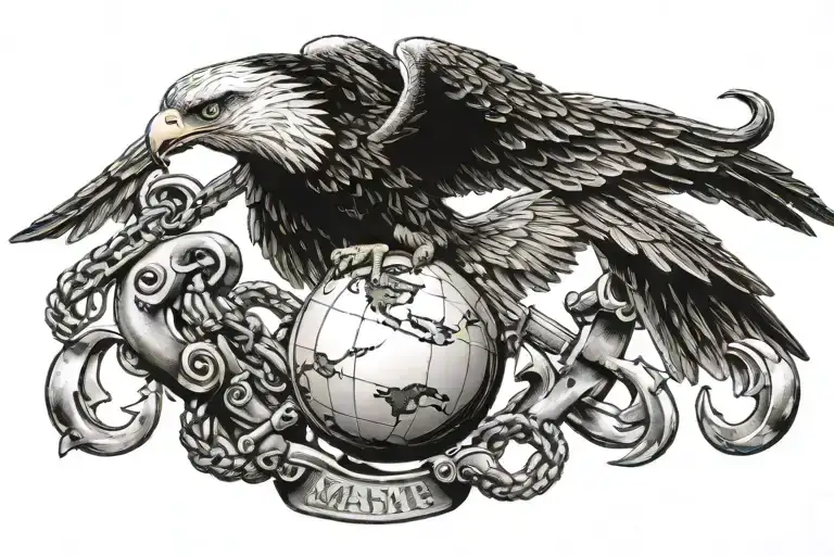 usmc eagle globe and anchor but add an osprey bird of prey tattoo design idea
