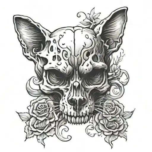 cat and dog skull tattoo design idea