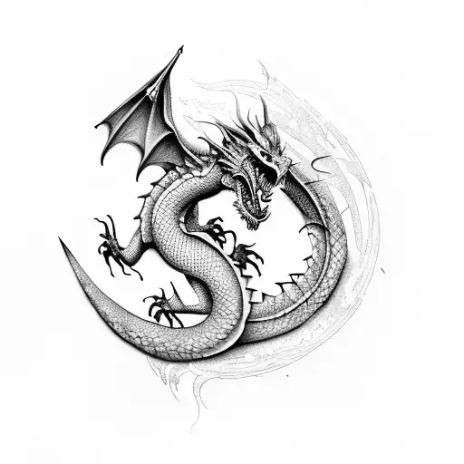 Fantasy, dragons, castle tattoo design idea