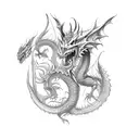 Fantasy, dragons, castle tattoo design idea