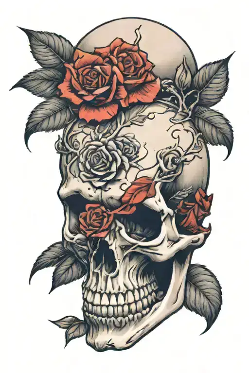 Rose inside skull tattoo design idea
