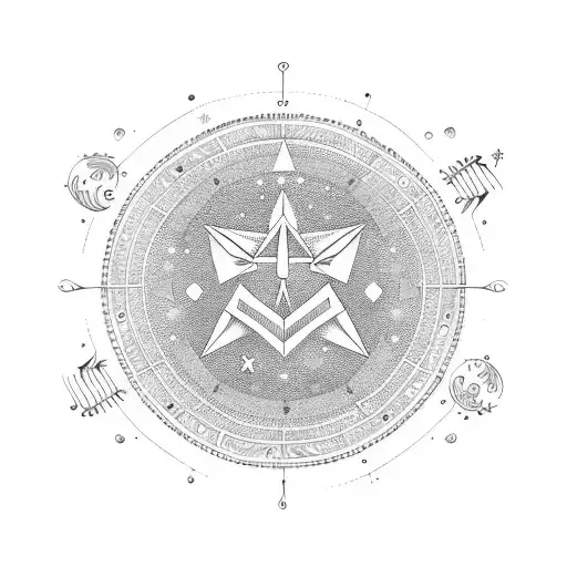 Musical Libra constellation with esoteric symbols tattoo design idea