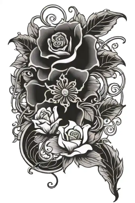 flower with vines and scroll saying most ardently tattoo design idea
