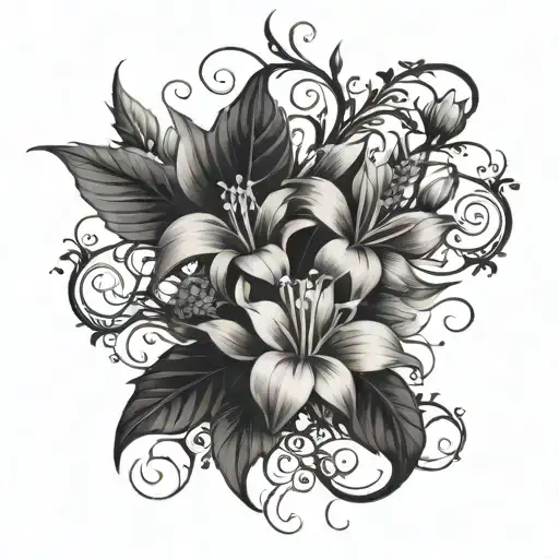 botanical vine with spikes and flowers as a sleeve tattoo design idea