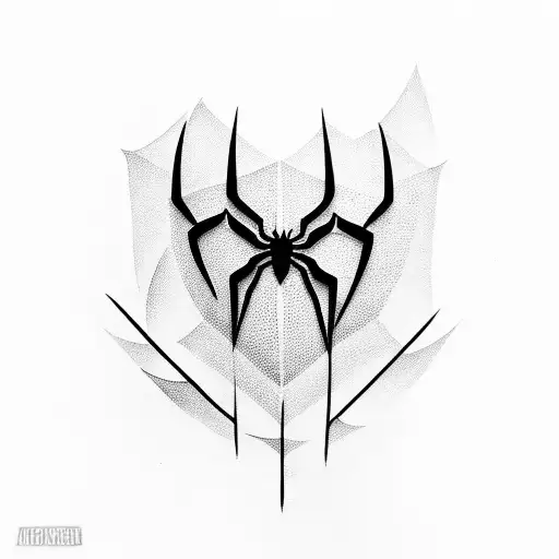 A blackwork tattoo featuring a fierce spiderman  tattoo design idea