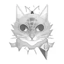 A mystical blackwork tattoo featuring a cat and spiderman in a gaming-inspired scene tattoo design idea