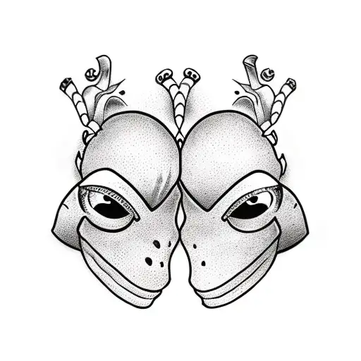 two cartoon frogs wearing spiderman masks pointing at each other tattoo design idea