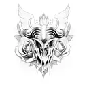 Half sleeve featuring ram skulls, roses, feathers and smoke. tattoo design idea