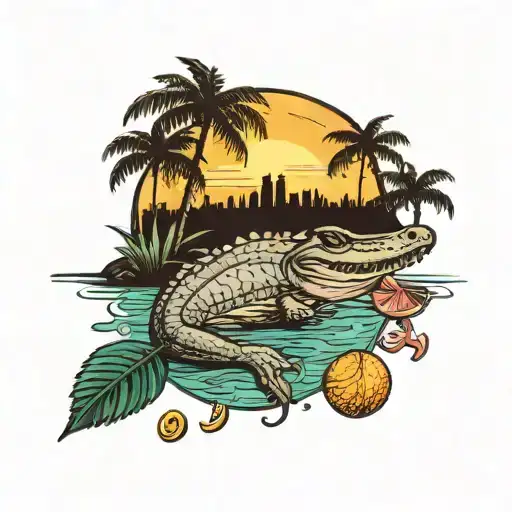 Neo traditional retro northern florida. Incorporate gator, oranges, flamingos, manatee, pine trees, sunshine a lake view tattoo design idea