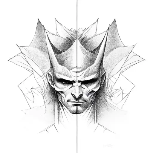 half devil, half angel, modern stick figure tattoo design idea