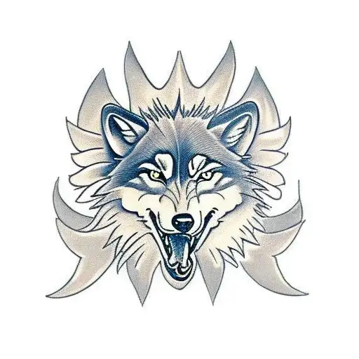 wolf family crest with 6 wings coming out tattoo design idea