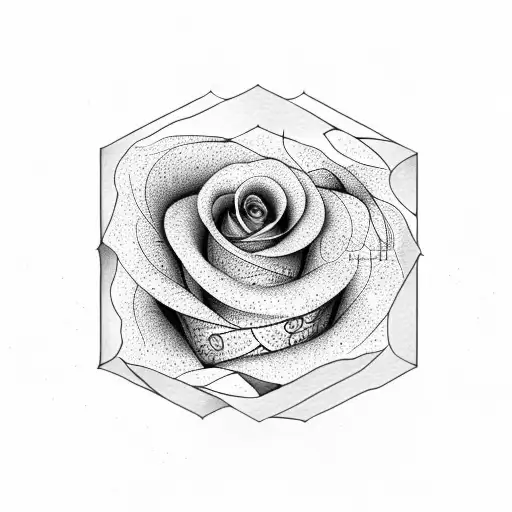 large honeycomb pattern with a small rose in the middle with stem tattoo design idea