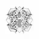 large honeycomb pattern with a small rose in the middle with stem tattoo design idea