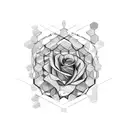 large honeycomb pattern with a small rose in the middle with stem tattoo design idea