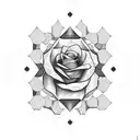 large honeycomb pattern with a small rose in the middle with stem tattoo design idea