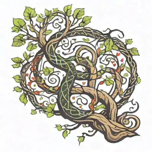 A tree with branches that go almost like serpents spiralling a bit. The tree trunk is made of a DNA helix. The whole ima tattoo design idea