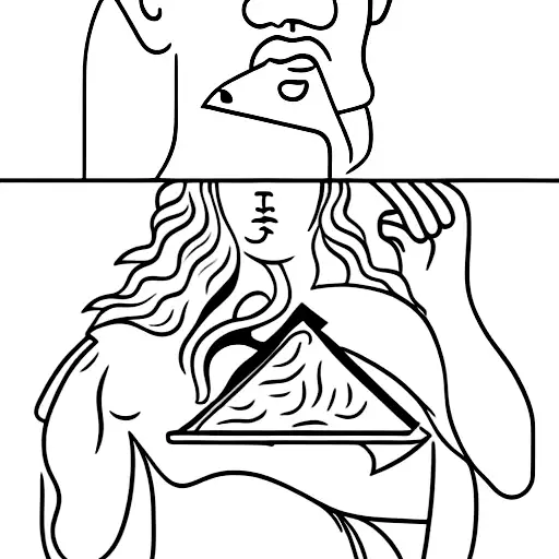 Ancient Greek statue eating pizza tattoo design idea