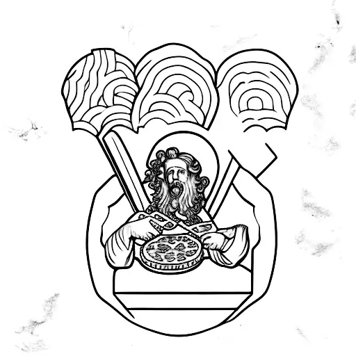 Ancient Roman bust statue eating pizza tattoo design idea