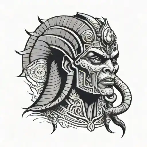 A scary movie monster inspired by Egyptian mythology in black-grey style tattoo design idea