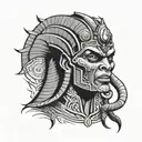 A scary movie monster inspired by Egyptian mythology in black-grey style tattoo design idea