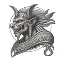 A scary movie monster inspired by Egyptian mythology in black-grey style tattoo design idea