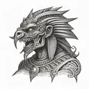 A scary movie monster inspired by Egyptian mythology in black-grey style tattoo design idea